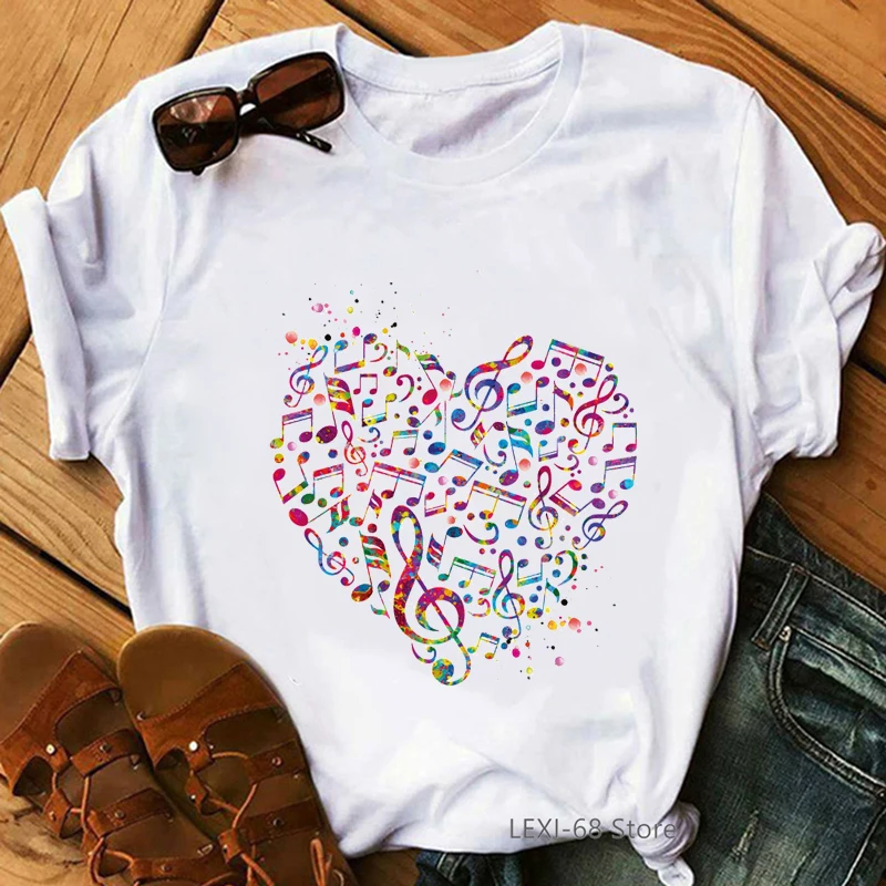 

Watercolor Music Note Love Print Tshirt Women Clothes 2021 T Shirt Female Summer Tee Shirt Femme Harajuku Shirt Wholesale