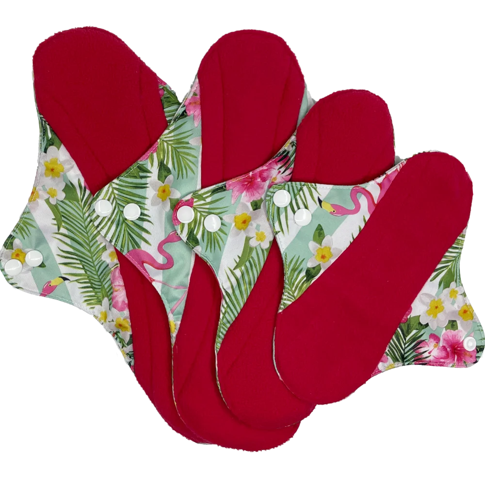 reusable cloth pads for periods, red micro-fleece inner menstrual pad with wings, 4 sizes women sanitary day and night pads