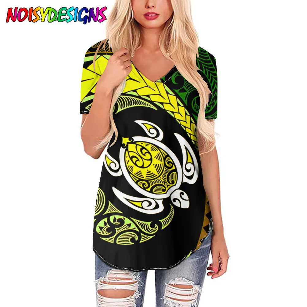 NOISYDESIGNS T Shirt Women 2021 Tshirt Vintage Polinesian Yellowe Turtle Printing Short Sleeve T-shirt New Wholesale Ropa Mujer