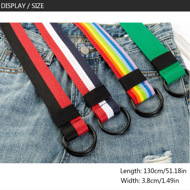 Women Nylon Canvas Rainbow Long Belt Double D Metal Black Buckle WaistBand 16 Styles Hot Jeans Woven Waist Strap cinturon mujer