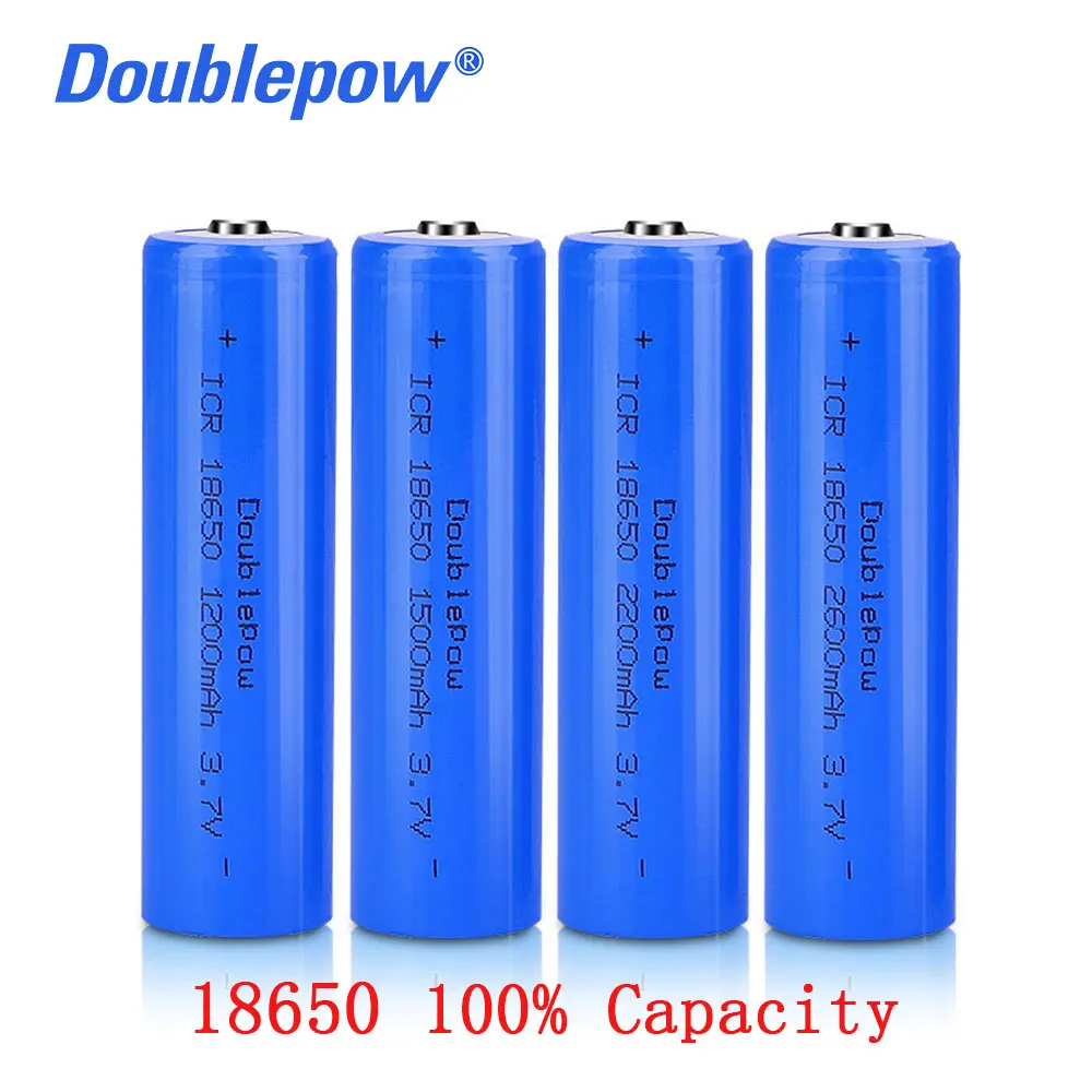 100% original 4pcs Doublepow  Batteries 3.7V 18650 2000/2600/3400mAh Rechargeable Battery Li-ion Lithium Battery for Flashlight