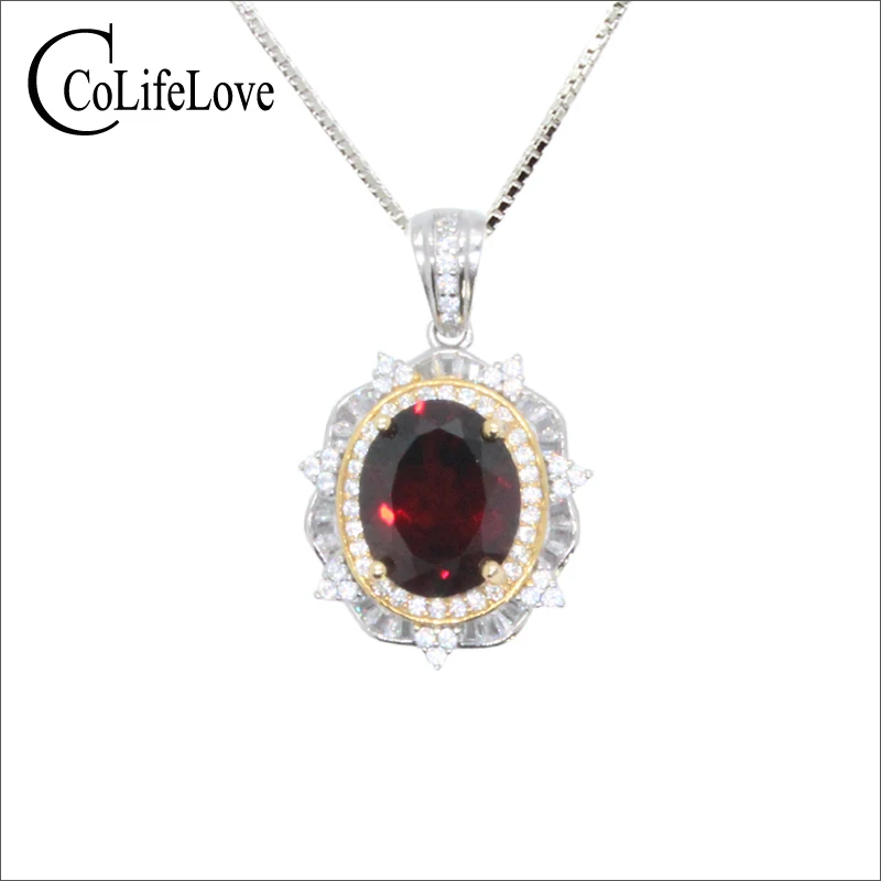 

Elegant 925 Silver Garnet Necklace Pendant for Party 3ct 9mm*11mm 100% Natural Garnet Pendant Gift for Woman