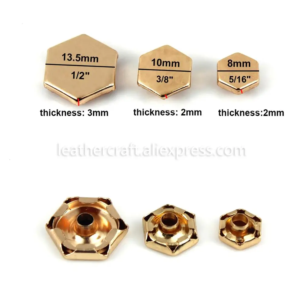 100 sets Metal Hexagon Single Cap Rivets Studs Fastener Leather Craft Bag Clothing Garments Shoes Decor