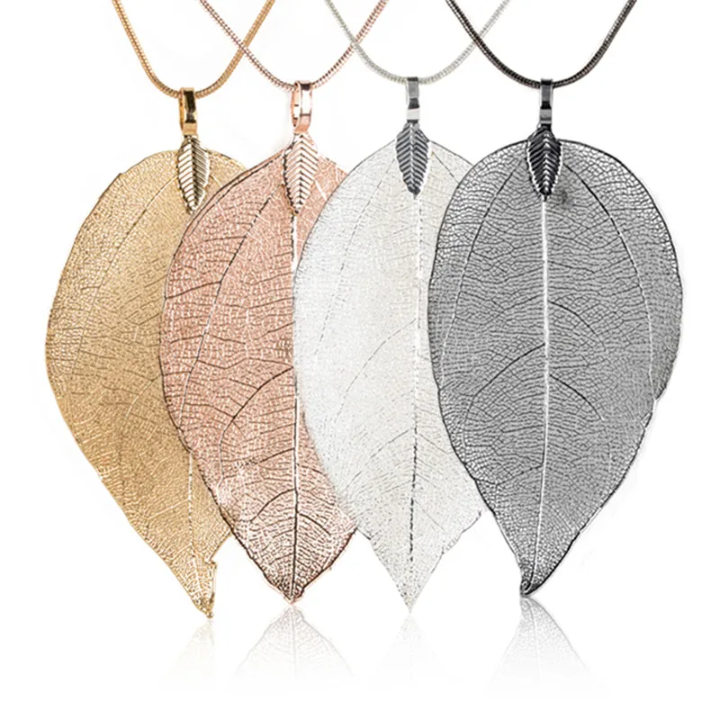 Natural Long Leaf Pendants Necklace Female Necklaces Fashion Jewelry For Women Stray Leaves Unique Sweater Pendant