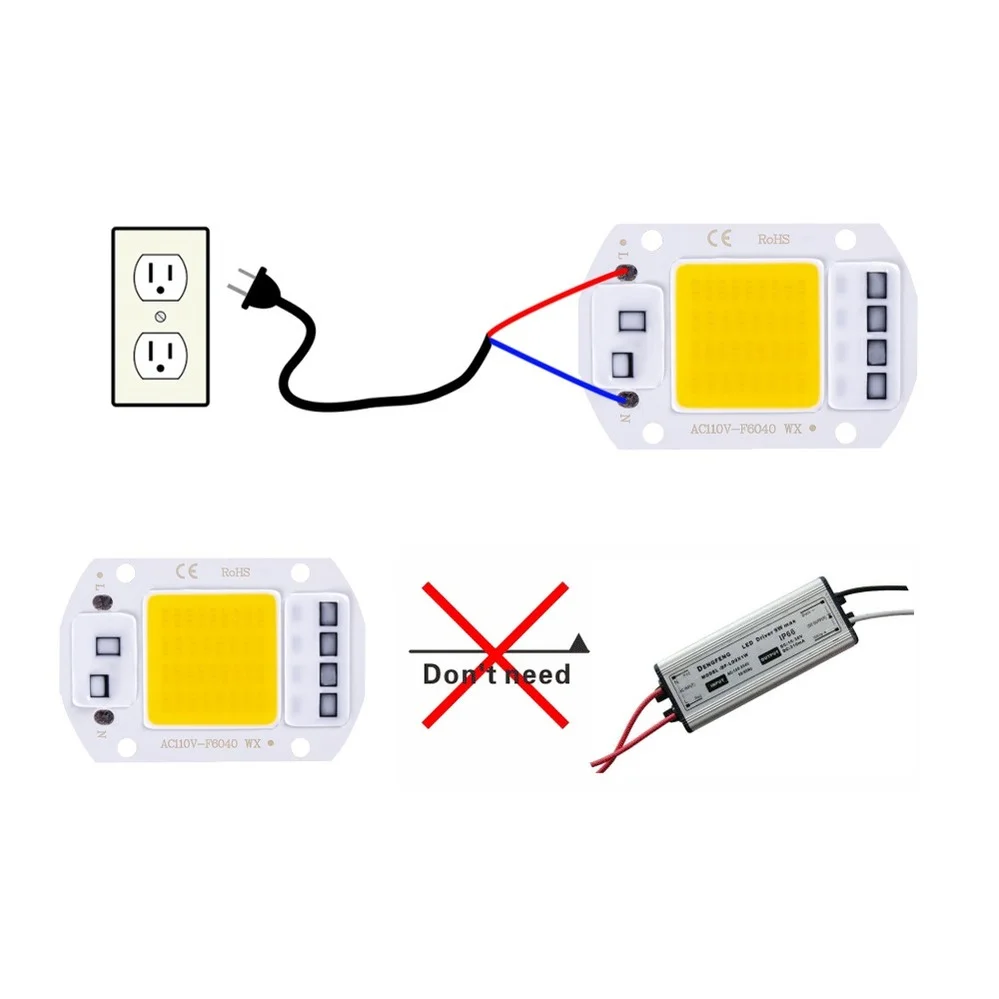 Aswesaw – lampe LED COB 20W 30W 50W AC 220V IP65 intelligente, pas besoin de pilote, bricolage, ampoule Led projecteur, lampe à puce extérieure