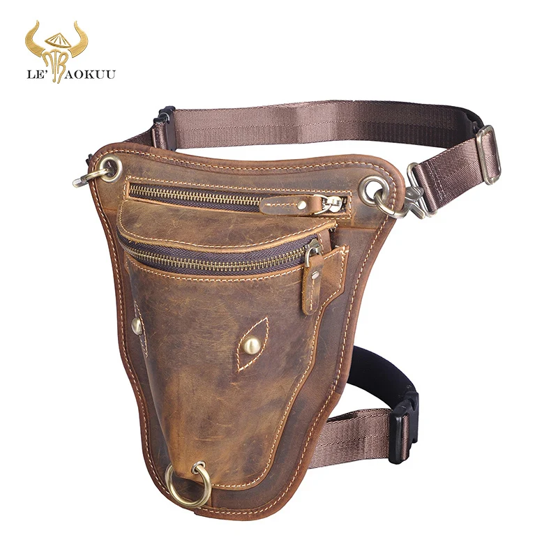 

Genuine Quality Leather Men Design Casual Travel Messenger Cross-body Sling Bag Fashion Fanny Waist Belt Pack Leg Drop Bag 833