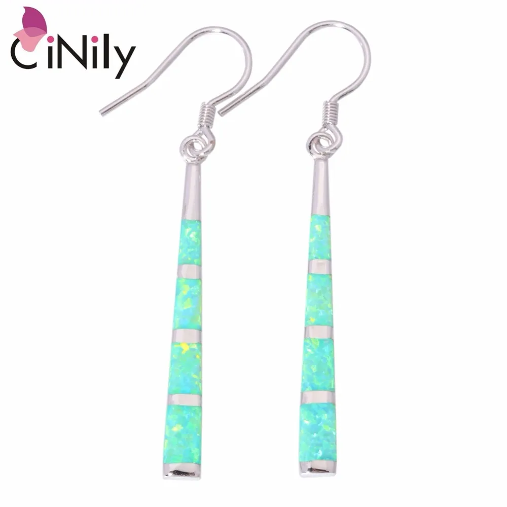 CiNily Created White Green Fire Opal Authentic .925 Sterling Silver Wholesale for Women Jewelry Drop Earrings 2 1/8\