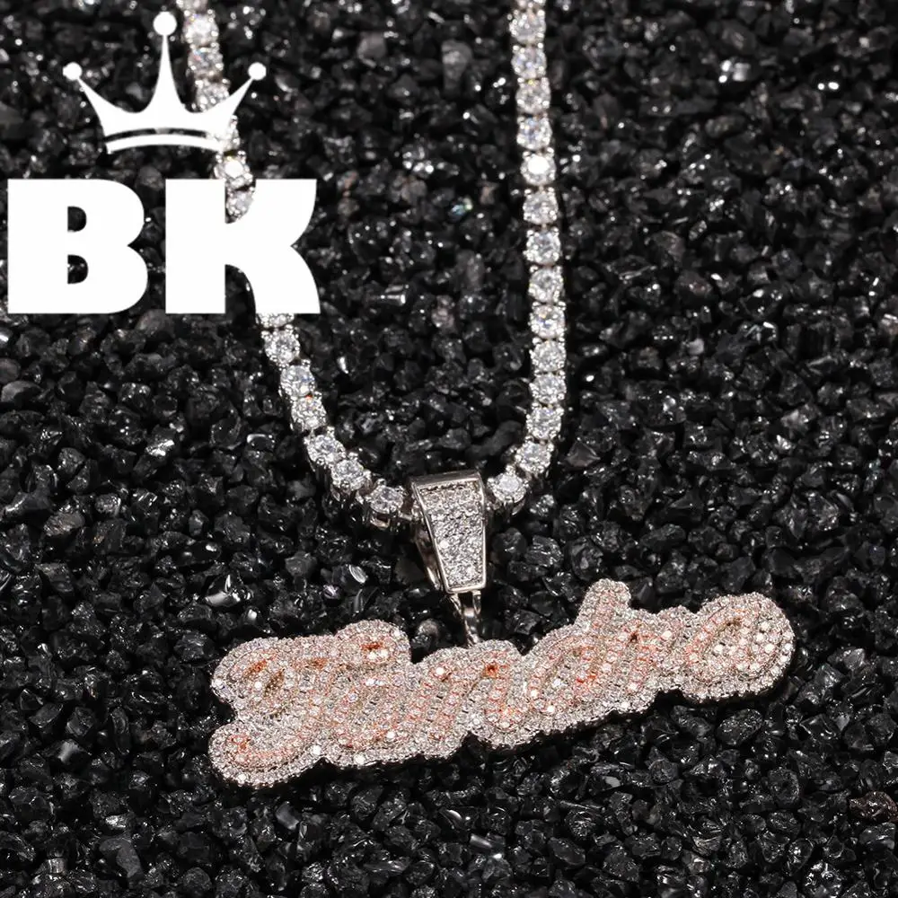 

HIP HOP Custom Bubble Initial letter Combination Words Name Two Colors Necklace Full Iced Cubic Zirconia Jewelry