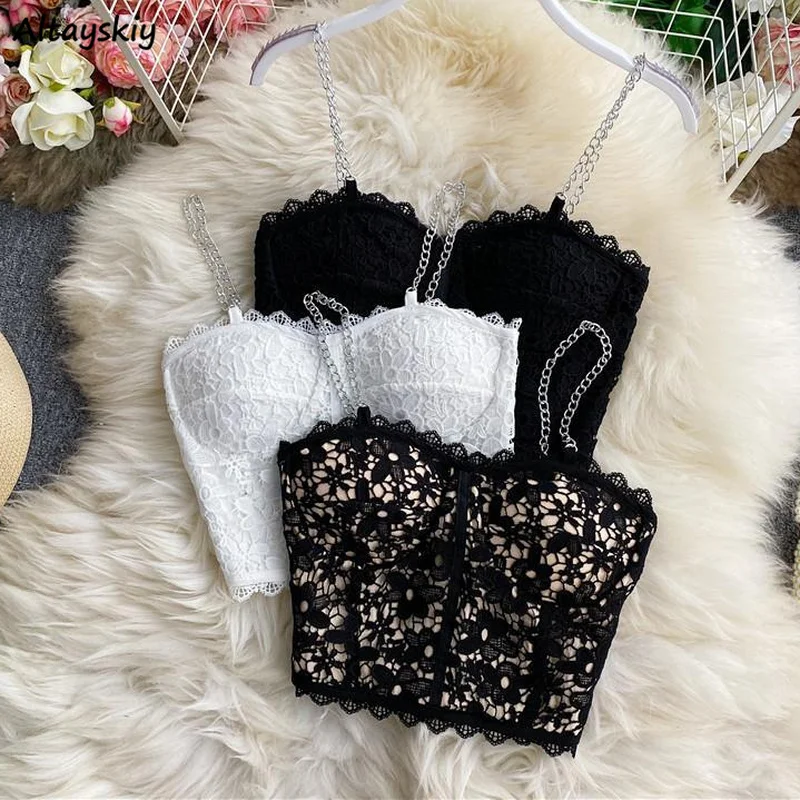 Canotta da donna solida sexy da donna in stile coreano popolare design in pizzo chic più recente caldo tutto-fiammifero con spalle scoperte all'interno top minimalisti