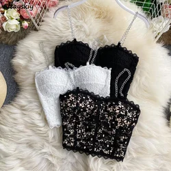 Camisole Women Solid Sexy Ladies Korean Style Popular Lace Design Chic Newest Hot All-match Off Shoulder Inside Minimalist Tops