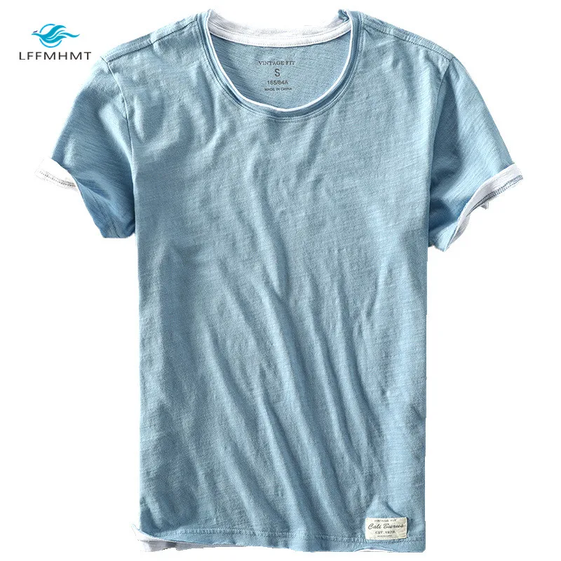 T-shirt à manches courtes pour homme, vêtement de marque, Style japonais, coton bambou, couleur unie, décontracté, Simple, fin, blanc, été