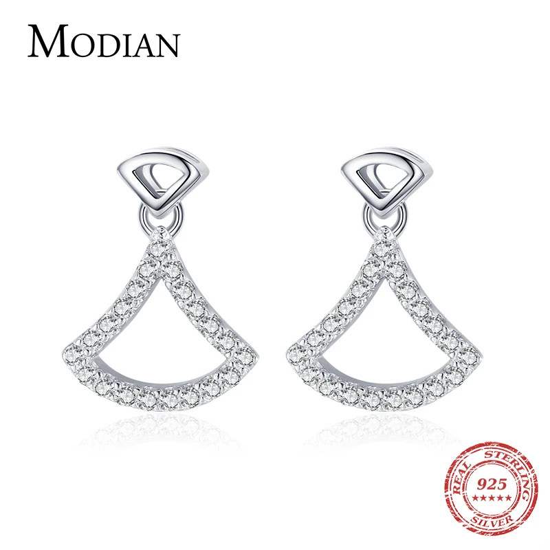 

Modian 925 Sterling Silver Simple Geometric Sector Stud Earrings for Women Dazzling Clear CZ Fine Elegant Wedding Jewelry