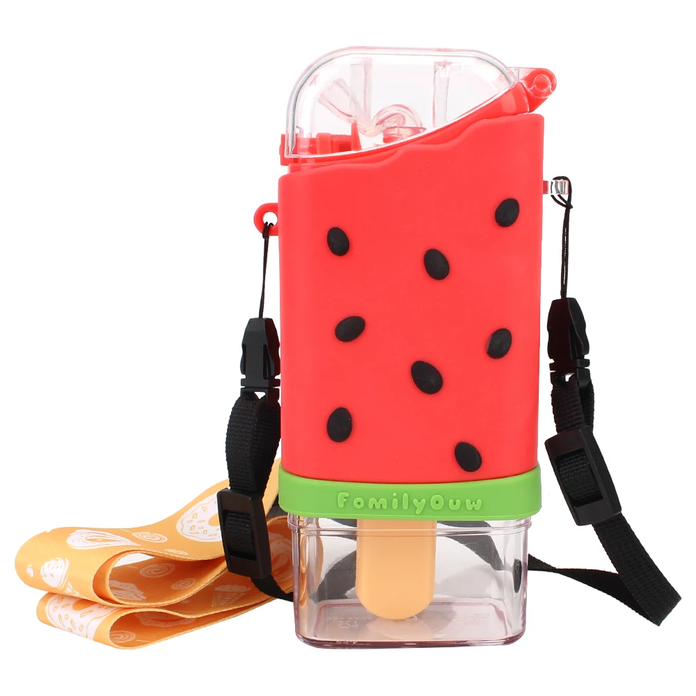 

Water Bottle 317ml Creative Square Watermelon Cup Leakproof Children Kettle With Straw Portable Cartoon Cute