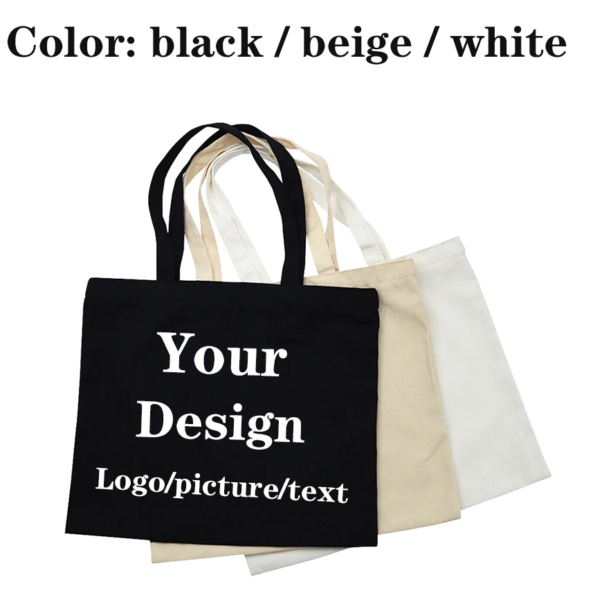 Custom Tote Bag Add Your Text / Logo / Picture Original Design Shopping Bags Handbag with Zipper Women Fashion Canvas Bags