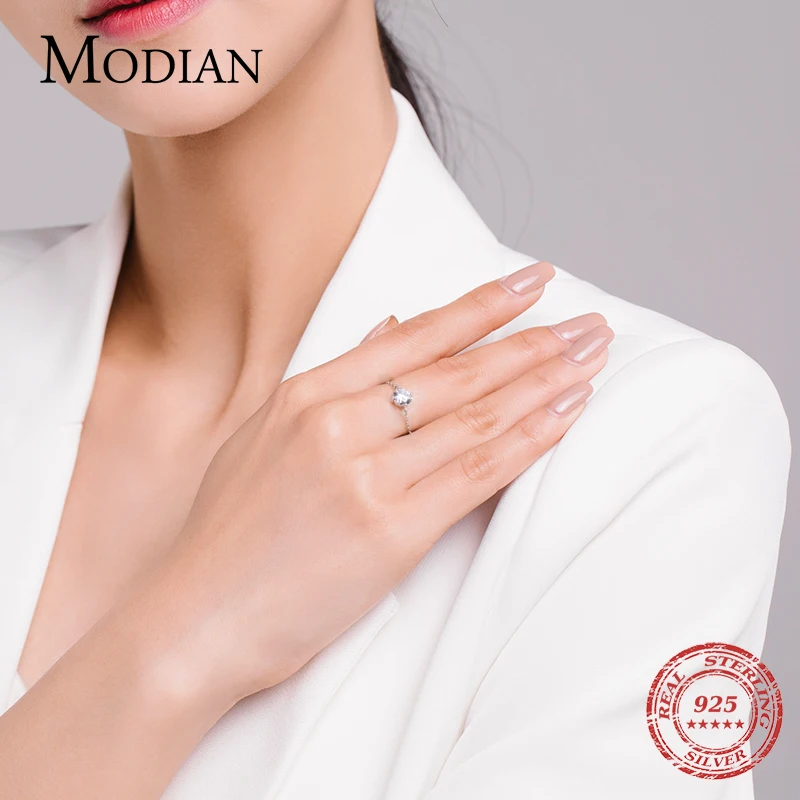 Modian Adjustable Chain Link Female Rings Real 925 Sterling Silver Ten Hearts Sparkling CZ Finger Ring For Women Wedding Jewelry