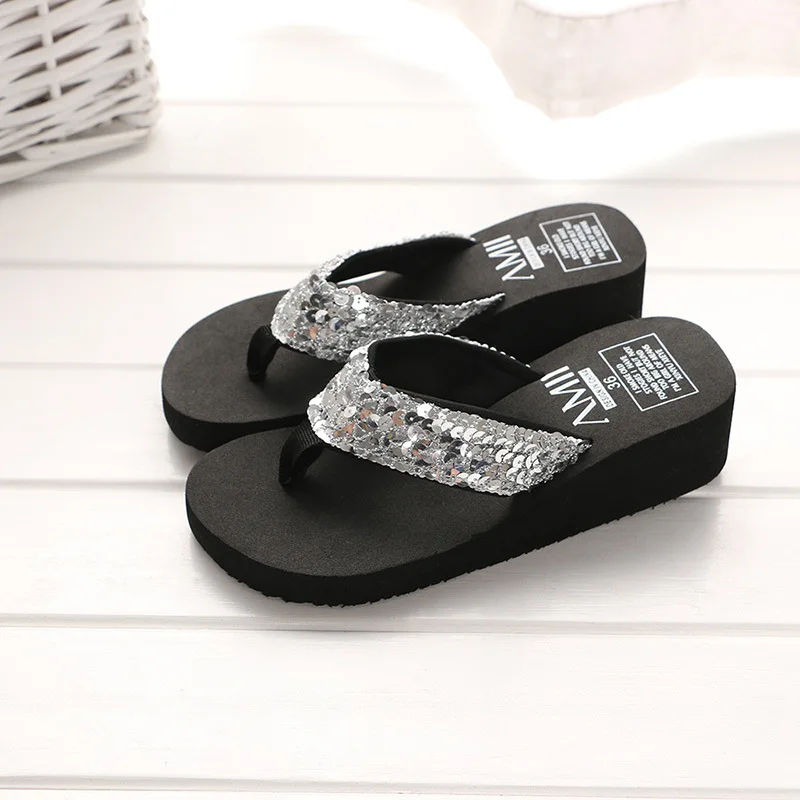 Summer Women Flip Flops Casual Sequins Anti-Slip Slippers Ladies Platform Sandals Beach Open Toe Shoes Indoor Zapatillas Mujer