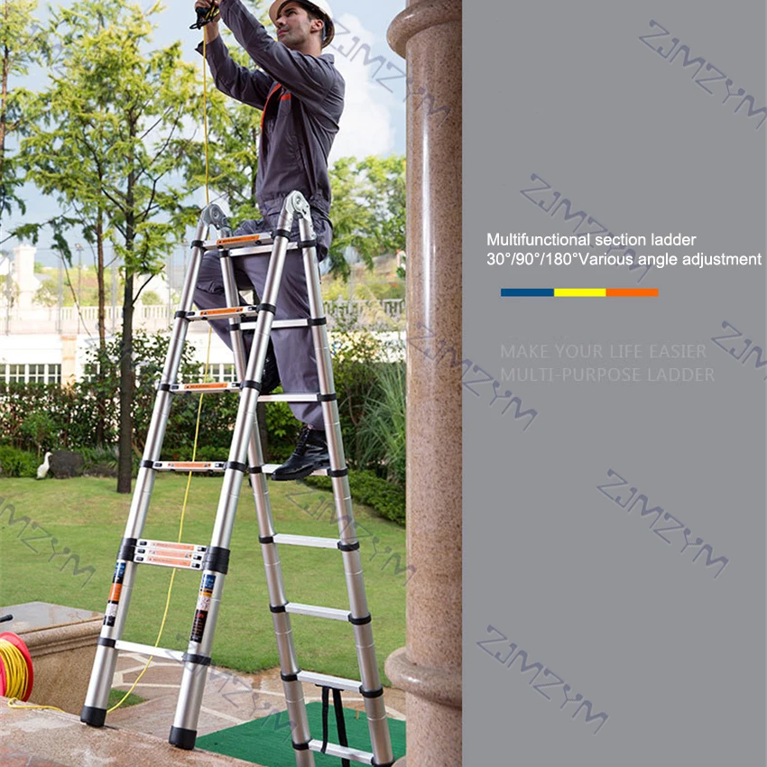 1.6M + 1.6M Multifunctionele Vouwladder Techniek Lifting Telescopische Ladder Huishoudelijke Verdikte Aluminium Visgraat Ladder