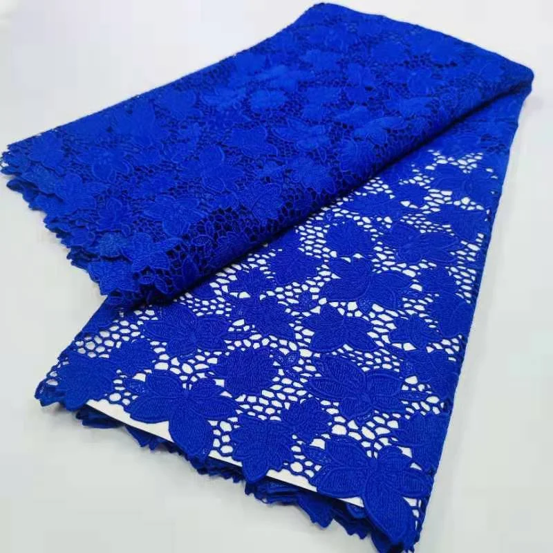 

2022 Latest Guipure Lace Cord Lace Embroiderey French African Cord Lace Fabric High Quality Nigeria Lace Fabric women Royal Blue