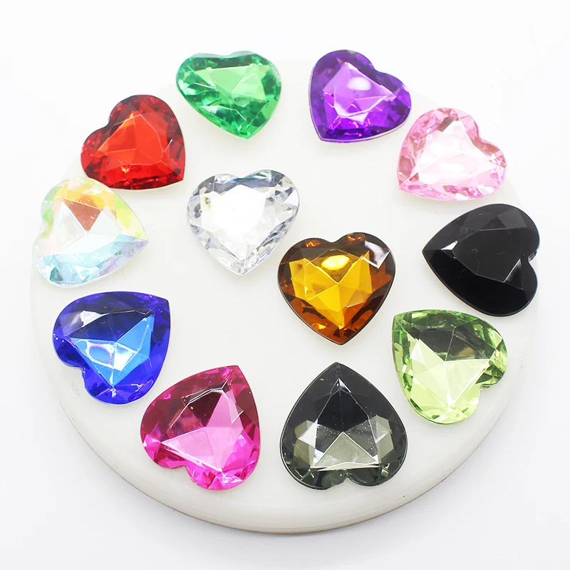 10Pcs/Lot 25MM Acrylic Heart-Shaped Diamond Warm and Romantic Decoration Mix DIY Handwork Sewing Strass Glue-On Accessories