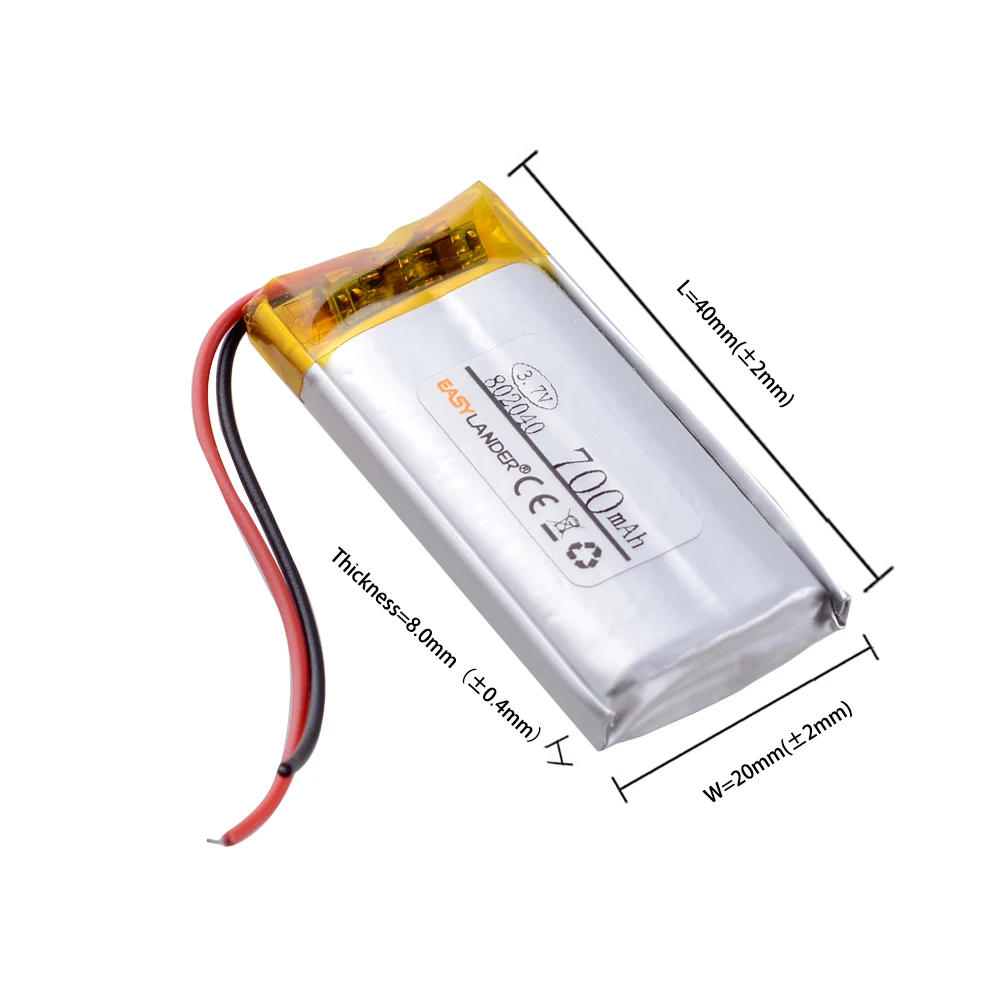充電式リチウムイオンポリマー電池,082040バッテリー,3.7v,700mah,802040, 1セットあたり10個