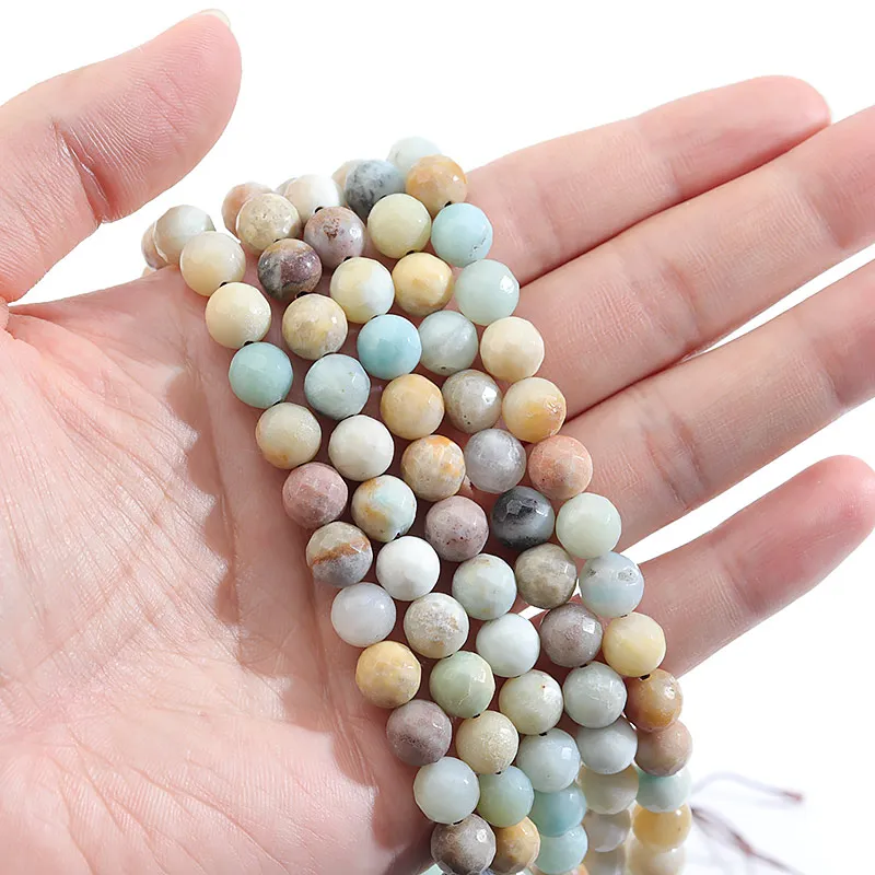 Natural Stone Faceted Amazonite Round Beads For Jewelry Making 15'' 4/6/8/10/12mm Pearl Gem Loose Beads Diy Bracelet Necklace