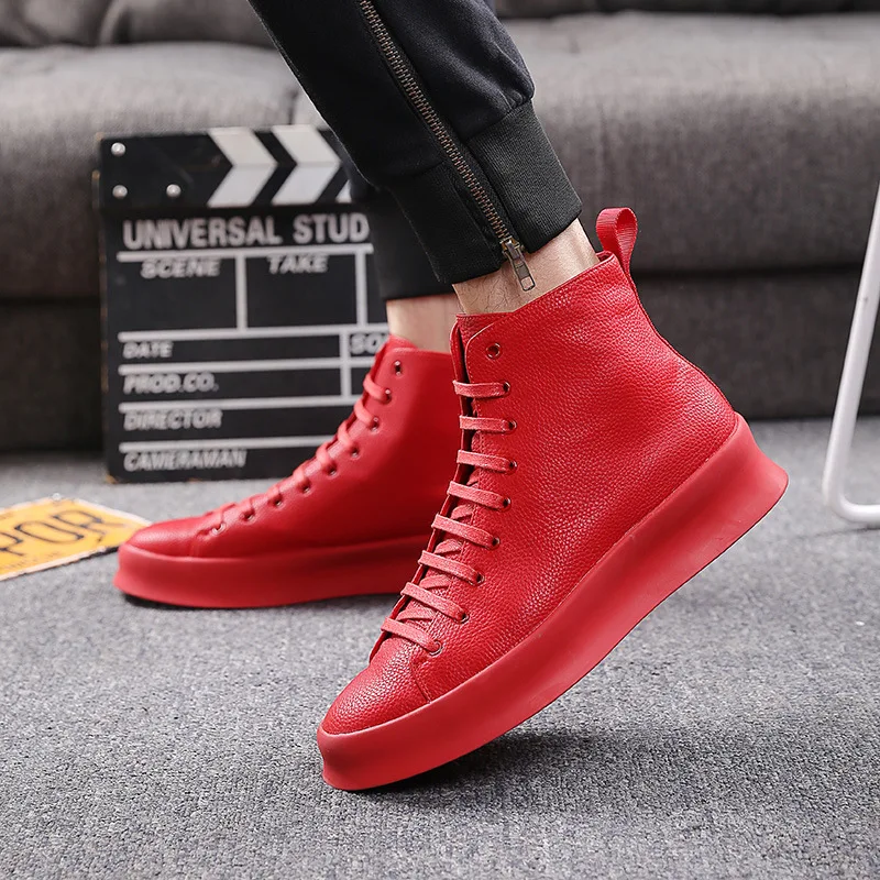 Ankle Boots Men Red Black White Casual Shoes Genuine Leather Luxury Personalized Original Design Boots zapatillas de hombre