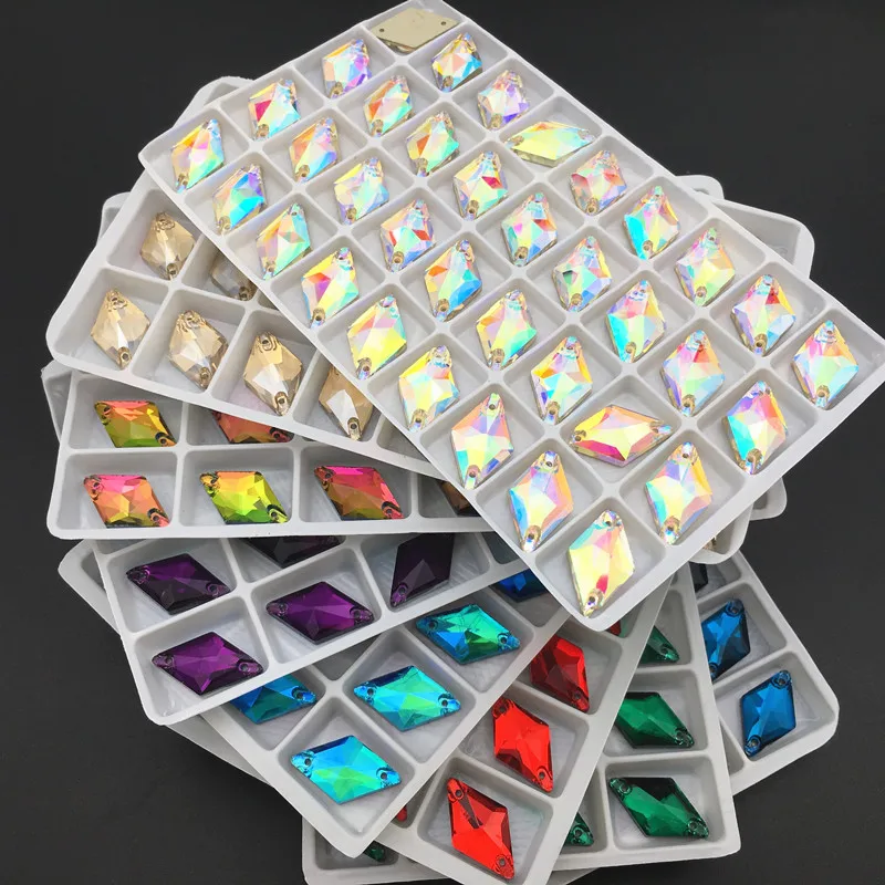 20pcs 11x19mm Rhombus More Colors Sew On Rhinestone Glass Crystal Flatback For Sewing Strass Dress Clothing