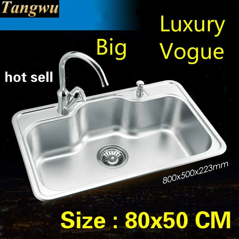 Free shipping Luxurious kitchen single trough sink whole drawing durable standard food grade stainless steel hot sell 80x50 CM