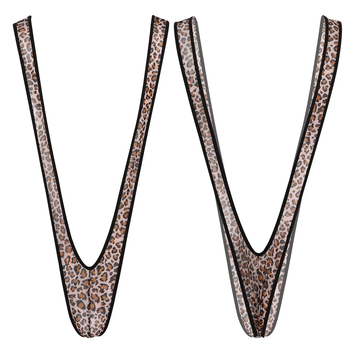 

ChicTry Male Mens Leopard Print One-piece Stretch Deep V-shaped Mankini Thong Underwear Lingerie Suspender Bodysuit Swimsuits