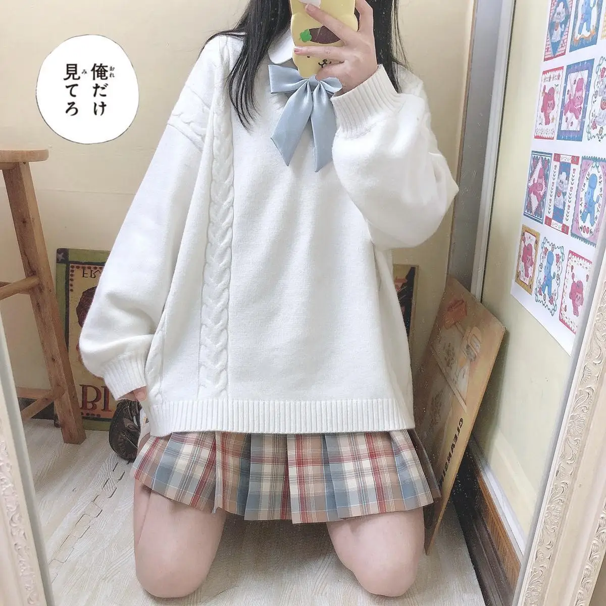 Japan school sweater Spring and autumn 100% V-neck cotton knitted sweater JK uniforms pullover multicolor girls student cosplay