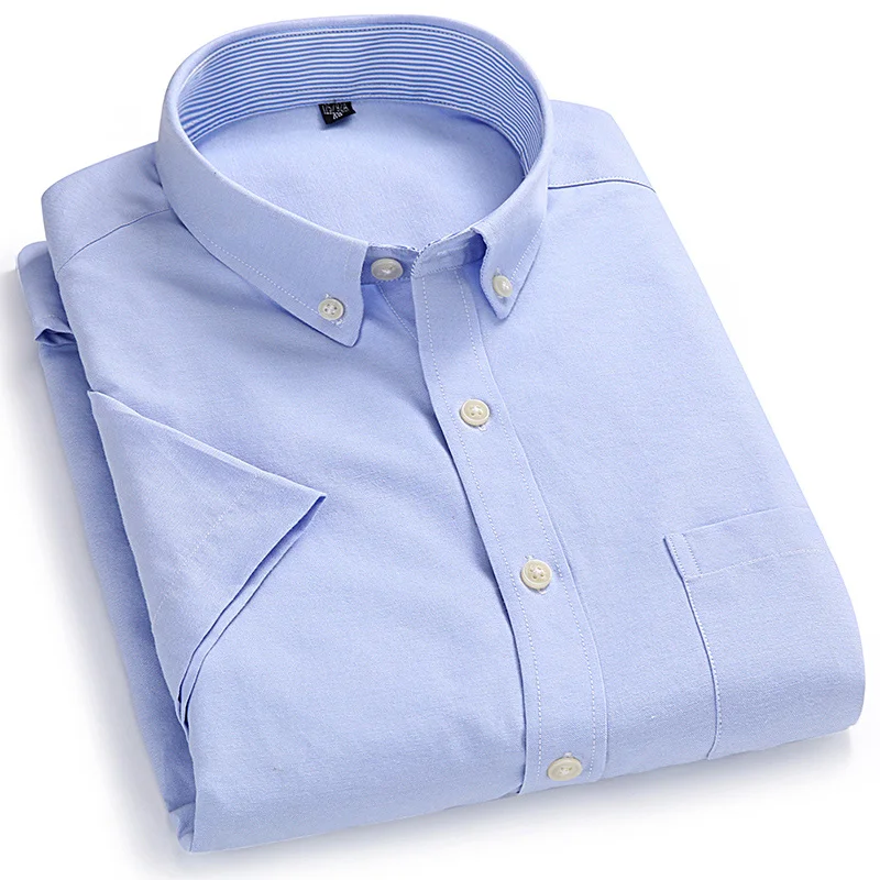 Men's Oxford Short Sleeve Summer Casual Shirts Standard-fit Button-down Solid Shirt Classic Single Pocket Comfortable Shirt