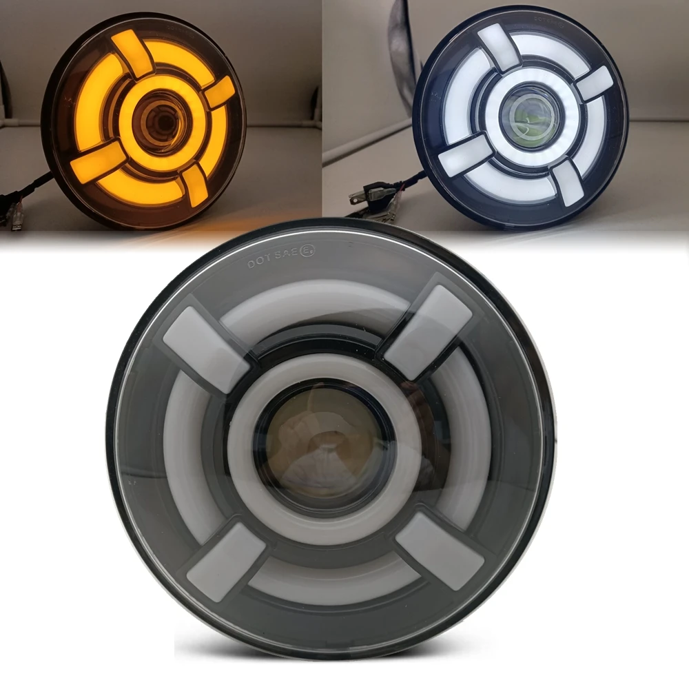 

7" Inch Motorcycle LED Headlight Hi Low Beam Assemblies Lamp Projector DRL Turn Signal Headlamp 1pcs