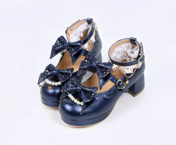 Sweet lolita shoes vintage cute lace bowknot round head thick heel women shoes princess kawaii shoes loli girl cosplay