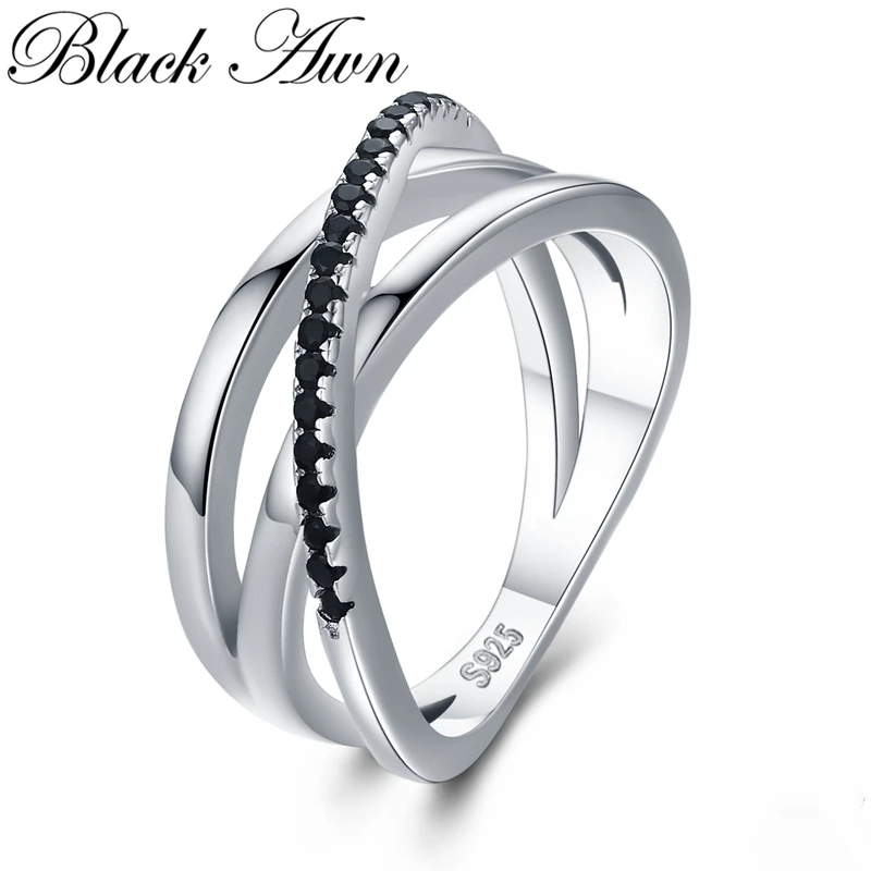 Schwarz Granne Klassische Silber Farbe mode schmuck Baguet Reihe Engagement Schwarz Spinell Hochzeit Ringe für Frauen Bijoux Femme G006