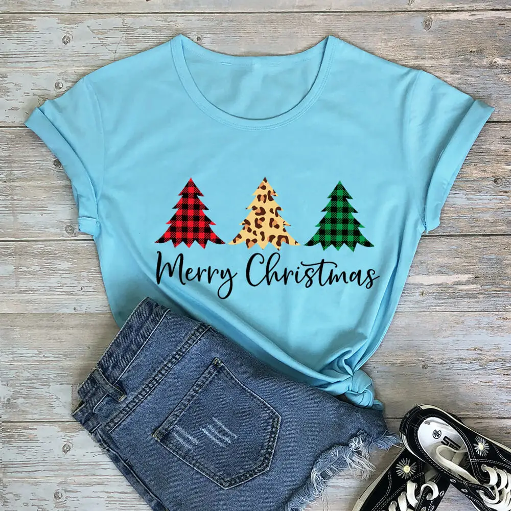 Christmas Tree Graphic Funny Christmas Shrit New Arrival Casual 100%Cotton Funny T Shirt Gift for Christmas