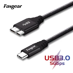 Fasgear-Câble Micro B USB C 3.0, 5Gbps, diviseur de données rapide, pour Samsung, disque dur externe, Macbook, WD, Toshiba, directions USB 3.0