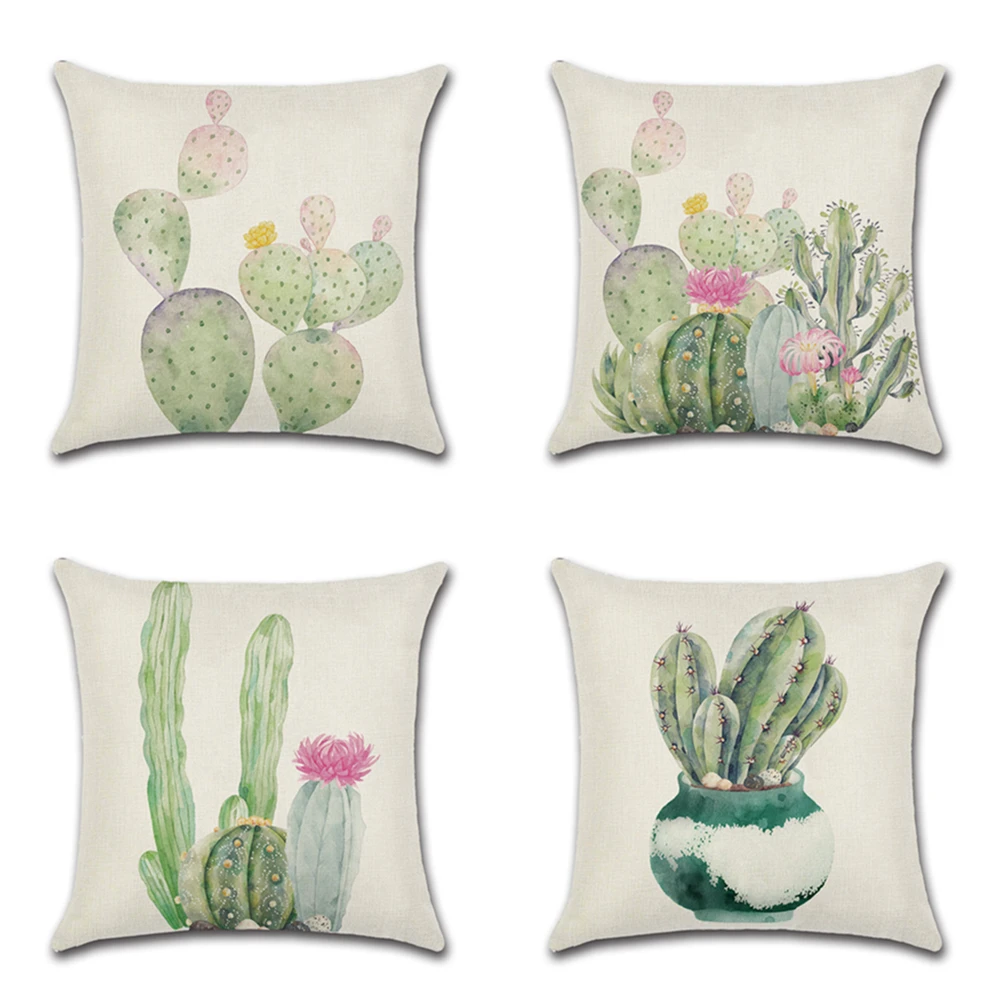 Hand drawn watercolor cactus Cushion Cover  tropical plant Pillow Cases Linen Car Decorative nordic Pillowcase Large floor Sofa