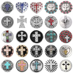 6pcs/lot New Snap Jewelry Rhinestone 18mm Cross Snap Buttons Fit 20mm 18mm Snap Button Bracelet Interchangeable Jewelry