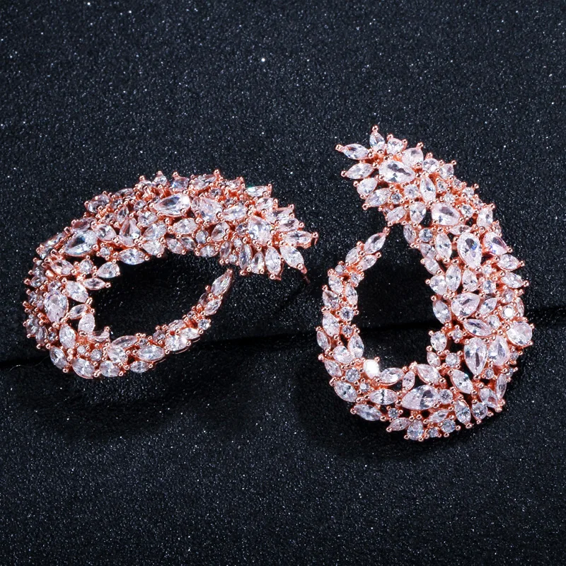 CWWZircons Funkelnde Zirkonia Silberfarbene Große Blumen-Creolen für Damen, Brautschmuck, Hochzeitsschmuck, Accessoire, Großhandel E0083 – Detail 8