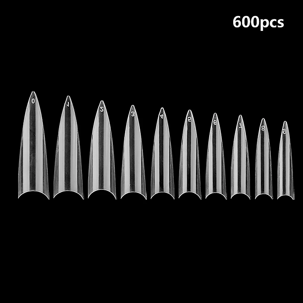 600pcs Long False Nail Tip Acrylic Coffin Shape Nail Half Cover Tip Manicure Art Accessory