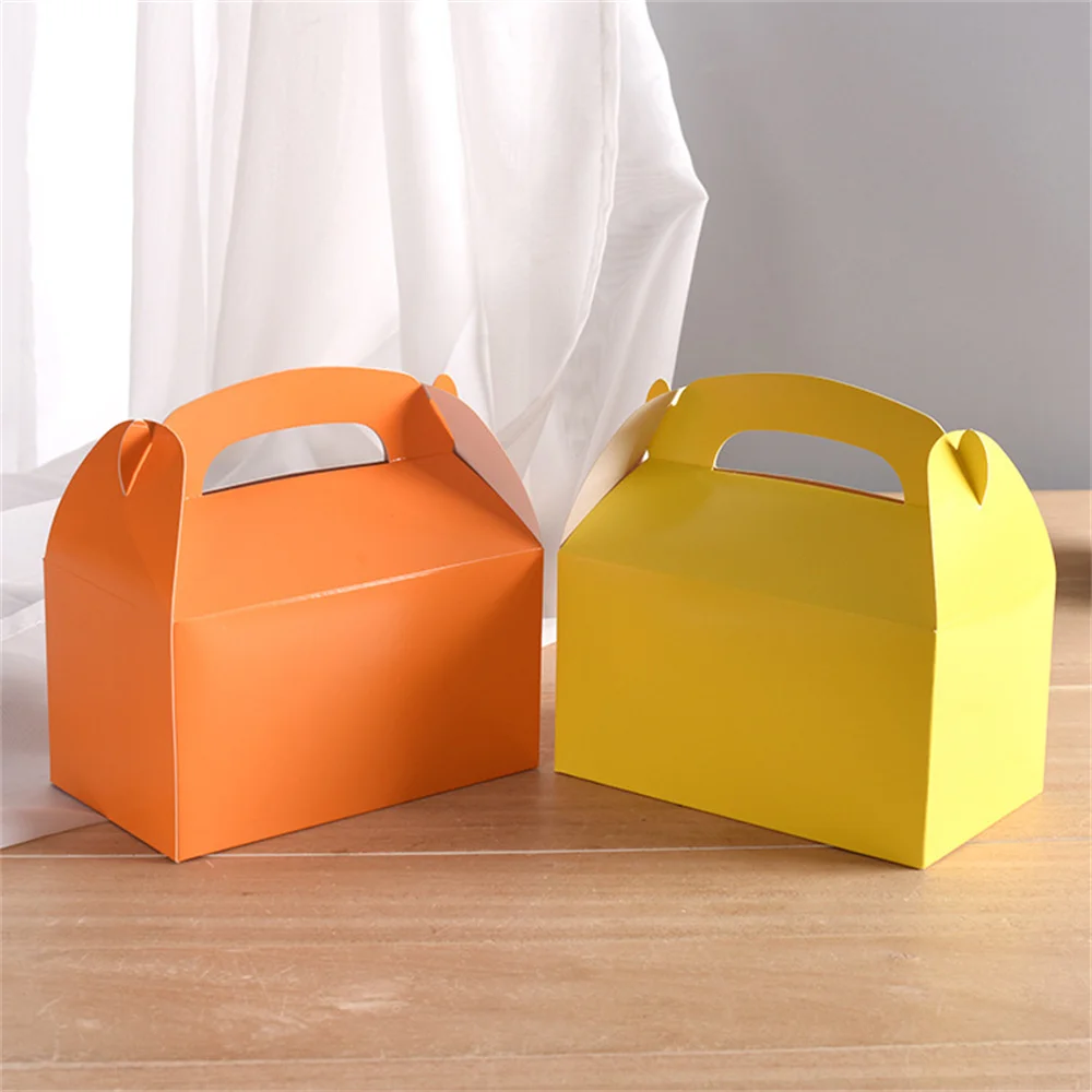 10 Stück Papier-Giebelboxen für Süßigkeiten-Buffet, Kuchenbox, Hochzeit, Geburtstagsfeier, Gastgeschenk, Geschenktüte mit Griff – Detail 3