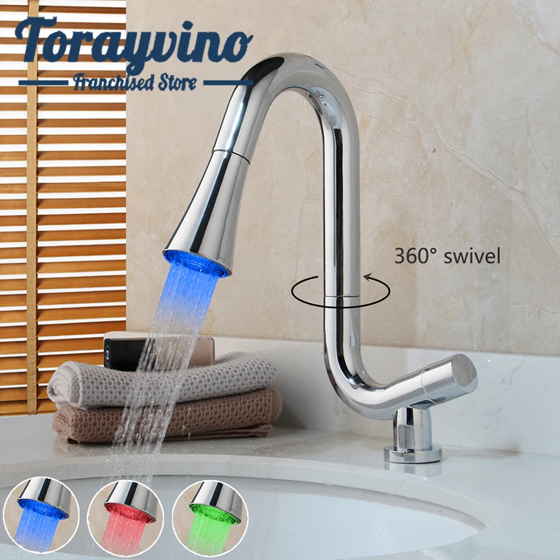 

Torayvino DE kitchen faucets sink robinet led salle de bain Special Design Faucet Chrome Deck Mounted Single Handle Basin Faucet