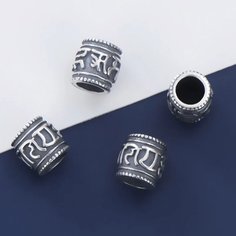 1pc 925 Sterling Silver Buddhism Mantras Prayer Beads Big Hole S925 Silver Charm Space Beads DIY Jewelry Accessories Religious