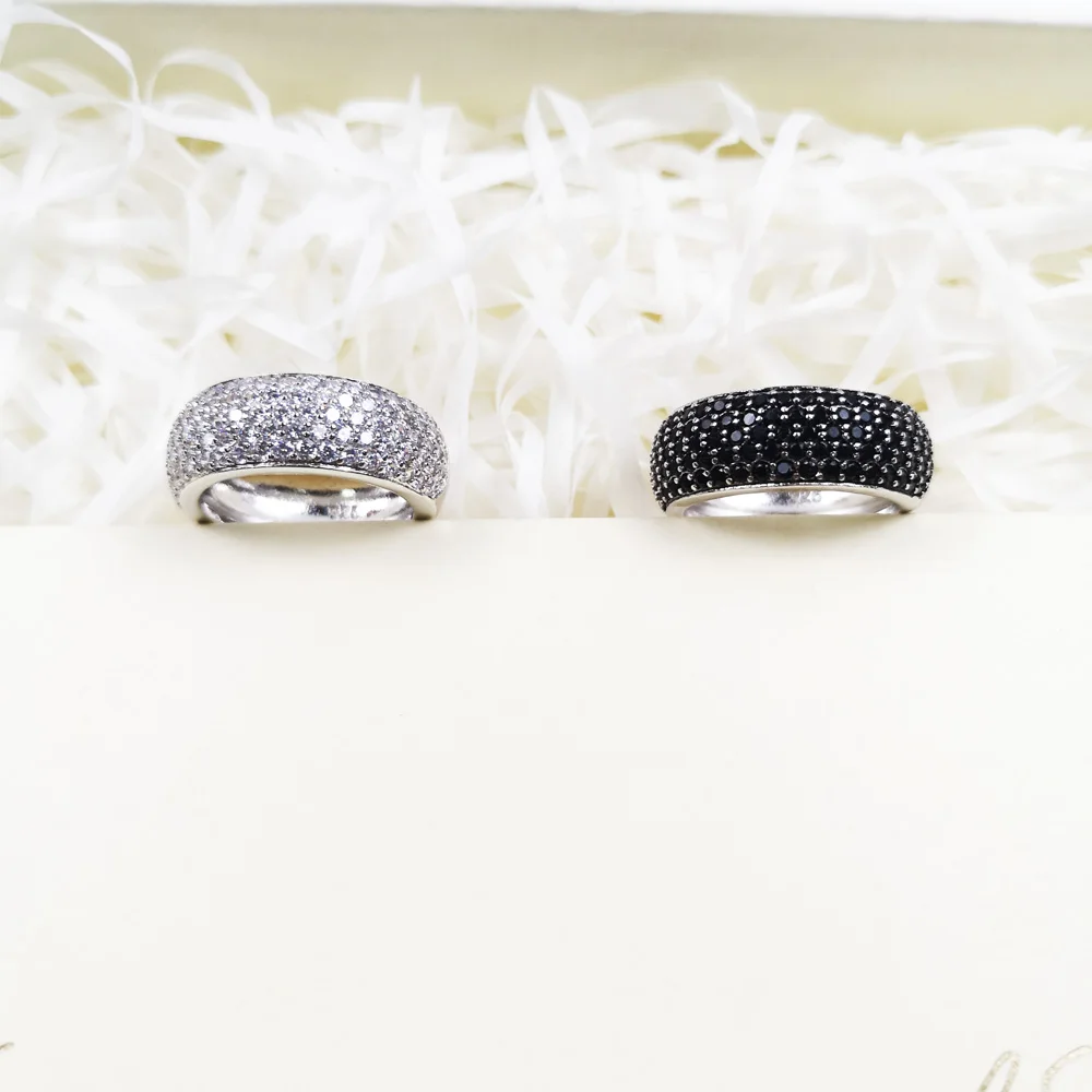 Ring CZ Pave 925 Sterling Silver With 5 Rows Black & White Zirconia Fine Jewelry Classic Trendy Minimalism Gift For Woman Man
