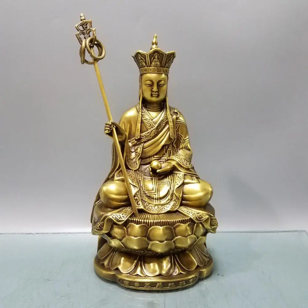 

10"Tibetan Temple Collection Old Brass Ksitigarbha Bodhisattva Amitabha Lotus stage Sitting Buddha Worship Hall Town house