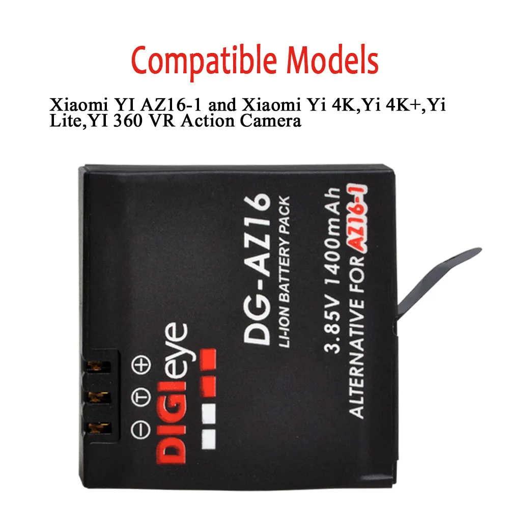 1400mAh AZ16-1 Battery for Xiaomi YI AZ16-1, AZ16-2 and Xiaomi Yi 4K, Yi 4K+, Yi Lite, YI 360 VR Action Camera