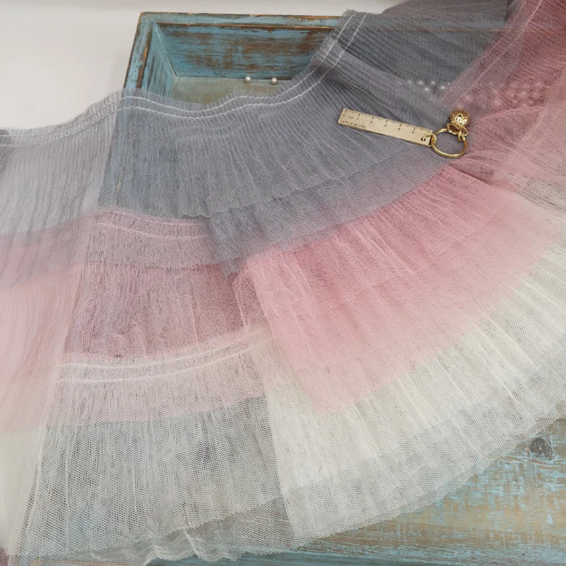 2024 Double-layer Tulle Fine Pleated Stretch Lace DIY Clothing Sewing Fabric Skirt Trim Hem Cuffs Body Lengthening Decoration