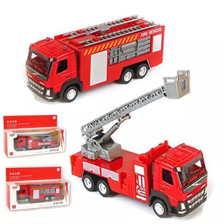 Large Children\'s Alloy Toy Car 1:50 Metal Sliding Model, Ladder Fire Truck, Water Jet Truck