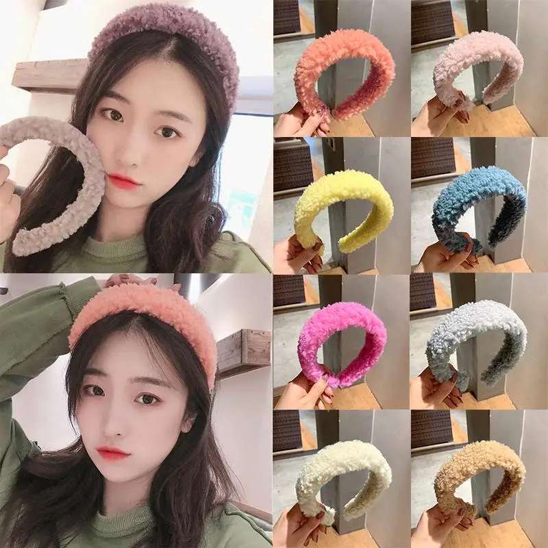 Fashion Teddy Style Thick Fur Headband Hair Bands For Women Sweet Candy Color Hair Hoop Cashmere Wide Hairbands Hair Accessories