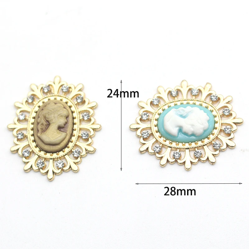 Nowy 10 sztuk/partia 24*28mm owalne księżniczka głowy portret stopu Rhinestone płaski przycisk odzieży Diy szycia dekoracji